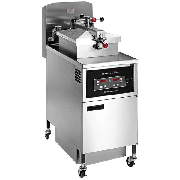 A large stainless steel Henny Penny electric pressure fryer.