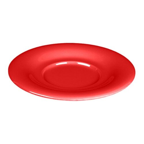 A red saucer with a white spot.