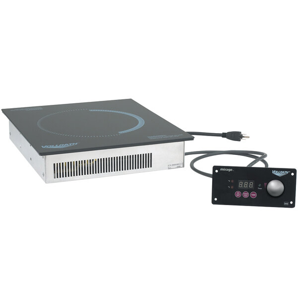 A black Vollrath Mirage countertop induction warmer with a black and grey electronic control panel.
