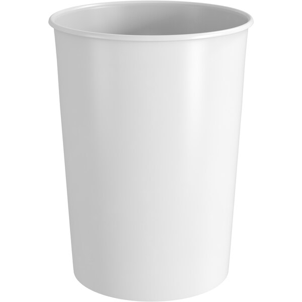 A white hard plastic cup with a white background.