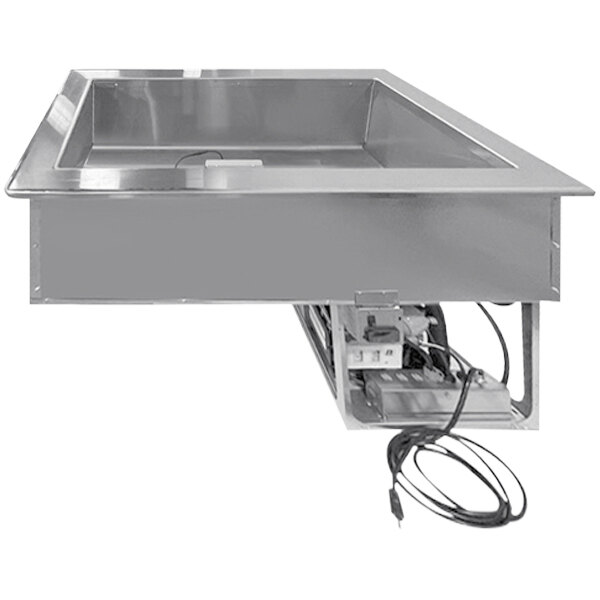 A stainless steel LTI drop-in cold food well with wires.