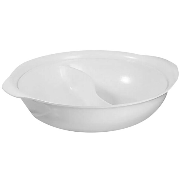 A white Spring USA divided casserole pan with a cover.