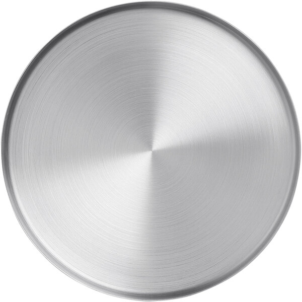 An American Metalcraft Unity satin stainless steel plate with a circular silver surface.