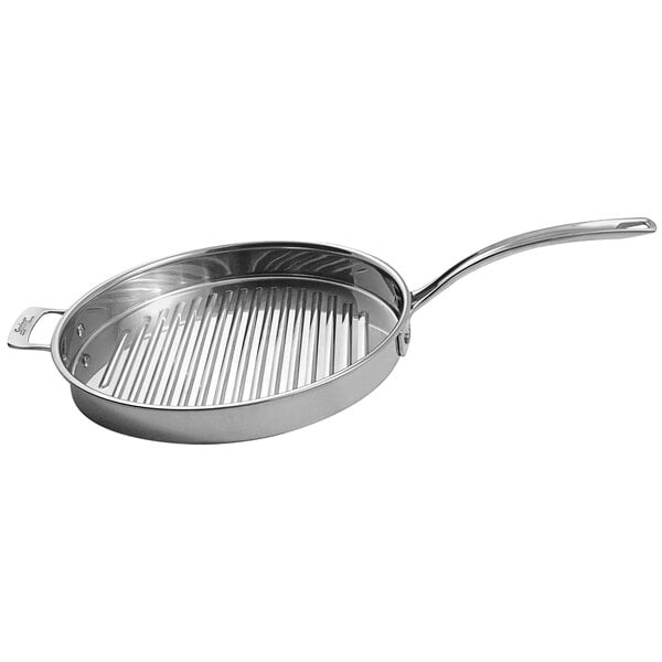 A Spring USA Primo! stainless steel griddle pan with a handle.
