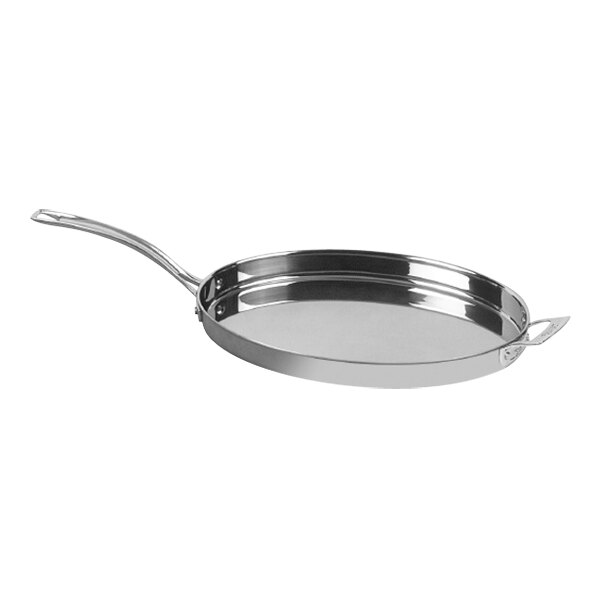 A silver Spring USA stainless steel oval saute pan with a handle.