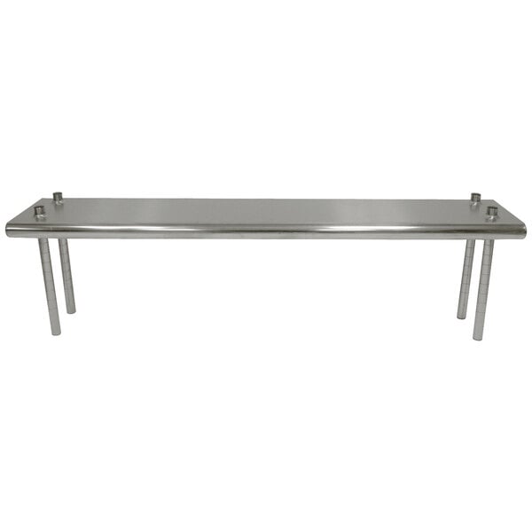 A stainless steel Advance Tabco table mounted shelving unit on a table.