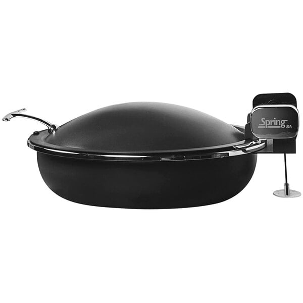 A black round Spring USA Seasons induction chafer with a round lid.