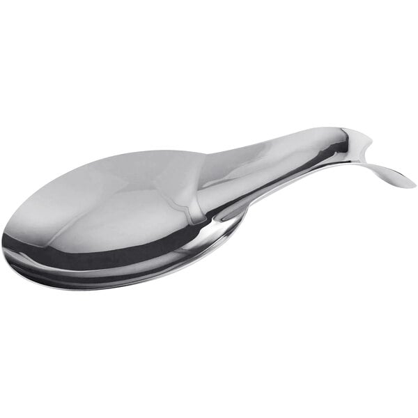 A Spring USA stainless steel spoon rest with a curved handle.