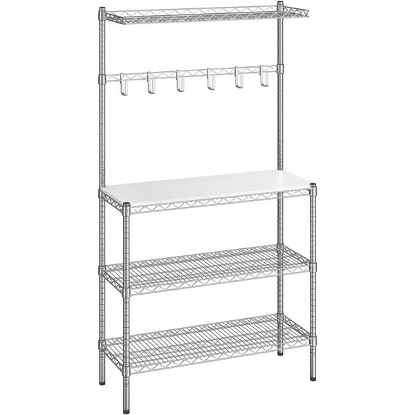 A metal wire baker's rack with shelves.