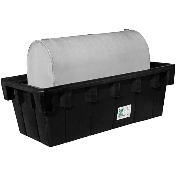 A black container with a white top.