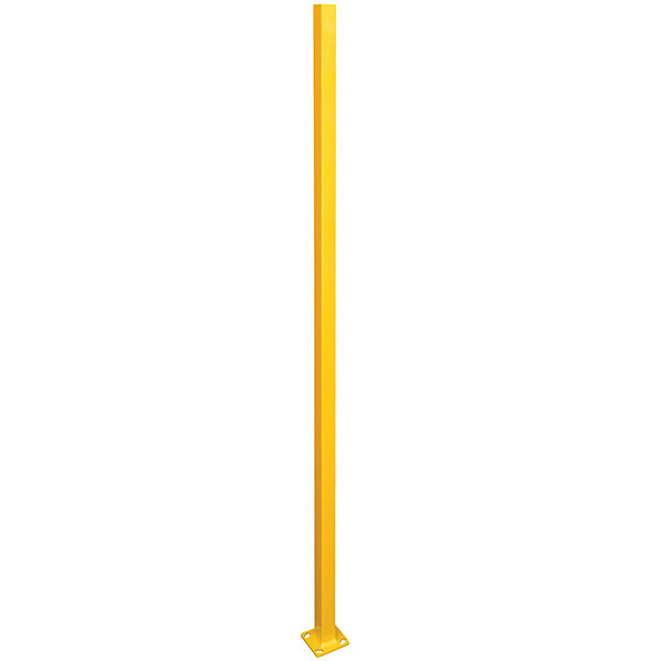 A yellow rectangular steel post with holes on the side.