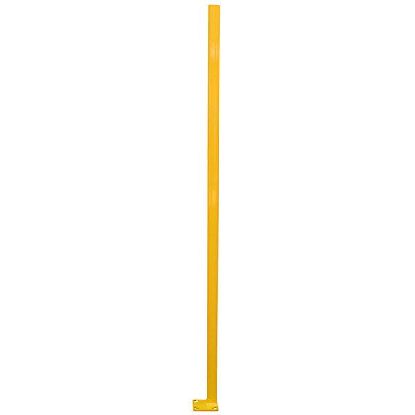 A yellow steel corner post for safety guards with a white background.