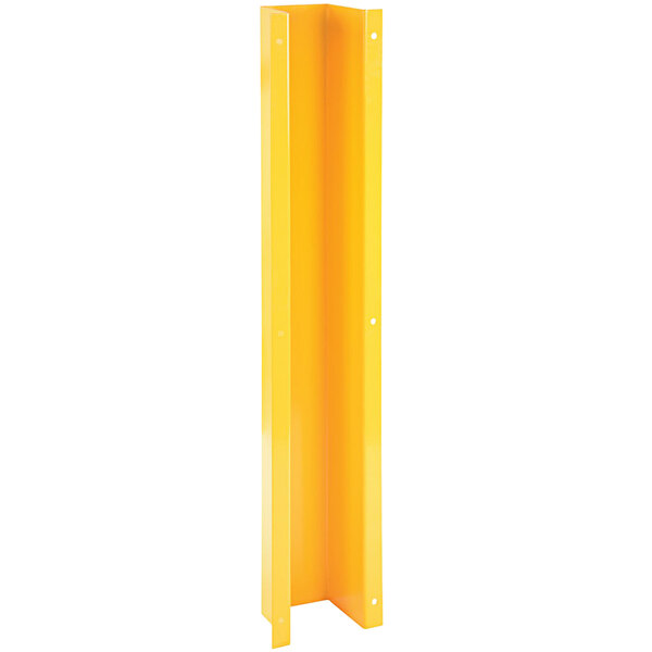 A yellow steel rectangular object with holes.