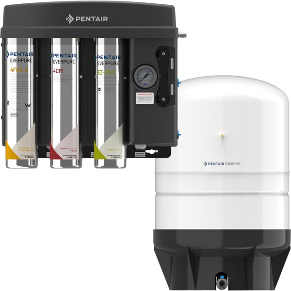 An Everpure blended reverse osmosis system with a white and black container.
