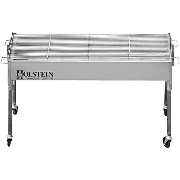 A Holstein Manufacturing stainless steel country club grill on wheels.