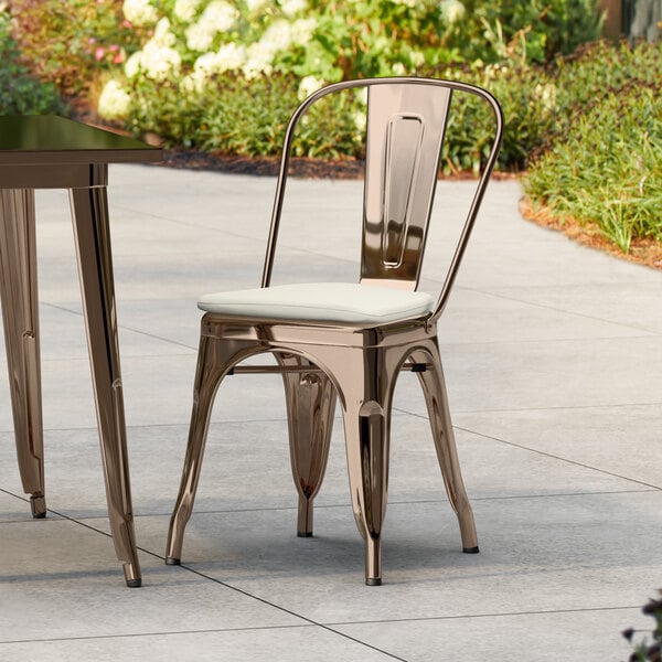Lancaster Table & Seating Alloy Series Copper Outdoor Cafe Chair with Tan Fabric Magnetic Cushion
