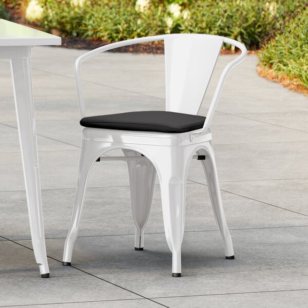 Lancaster Table & Seating Alloy Series White Outdoor Arm Chair with Black Fabric Magnetic Cushion