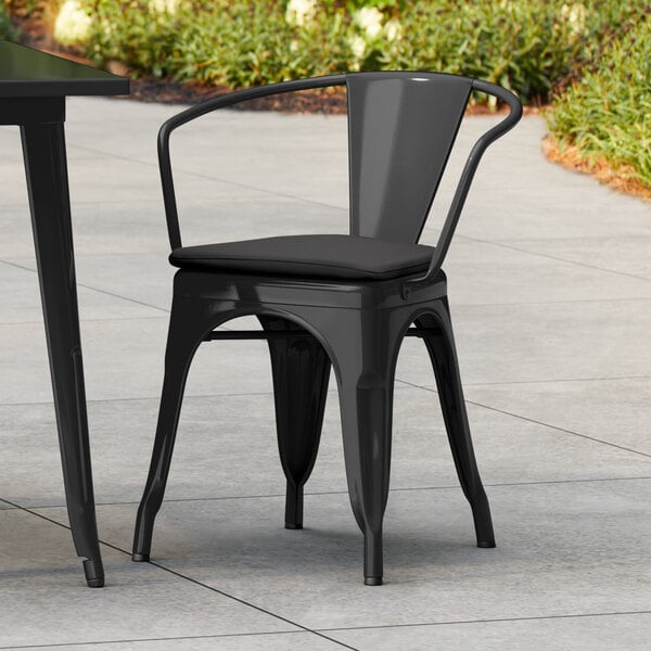 Lancaster Table & Seating Alloy Series Black Outdoor Arm Chair with Black Fabric Magnetic Cushion