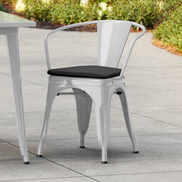 Lancaster Table & Seating Alloy Series Silver Outdoor Arm Chair with Black Fabric Magnetic Cushion
