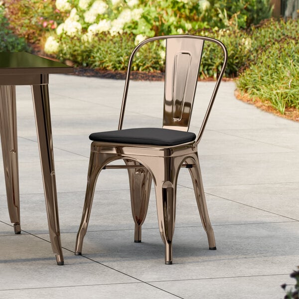 Lancaster Table & Seating Alloy Series Copper Outdoor Cafe Chair with Black Fabric Magnetic Cushion