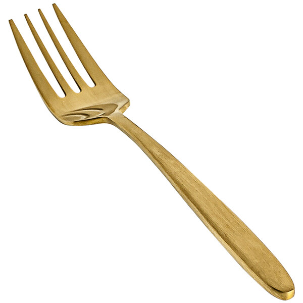 A Front of the House Luca stainless steel salad/dessert fork with a matte brass handle.