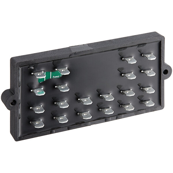 A black rectangular Avantco control board with silver metal switches and buttons.