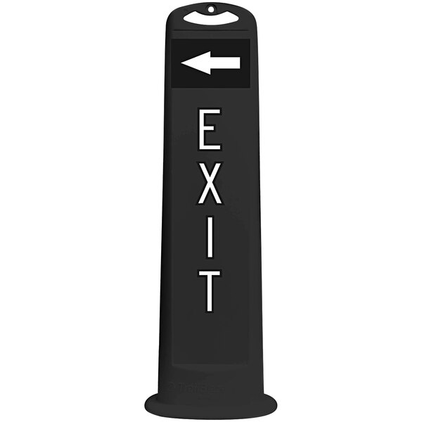 A black rectangular Cortina Trailblazer vertical parking lot sign with white text reading "Exit" and a left arrow.