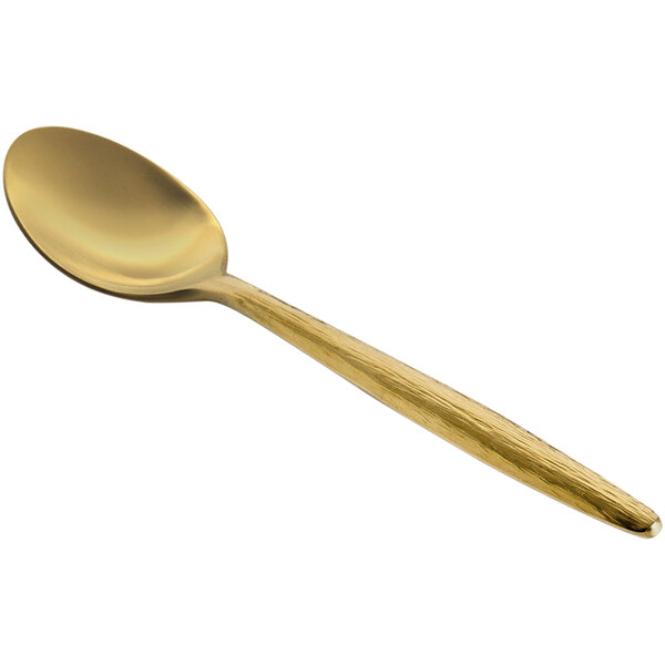 A Front of the House Owen stainless steel teaspoon with a matte brass finish.