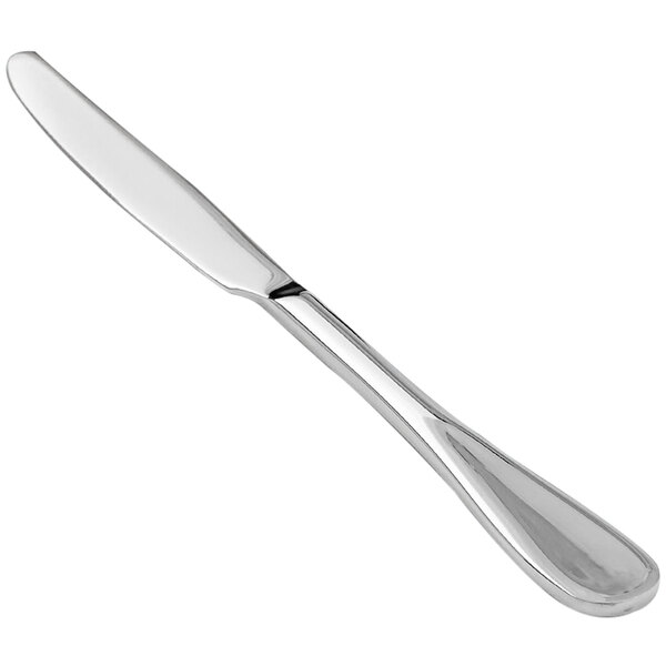 A Front of the House Cameron stainless steel dinner knife with a long handle.