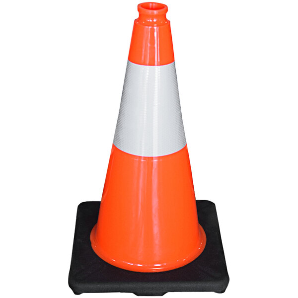 An orange Cortina traffic cone with white reflective collar on a black base.