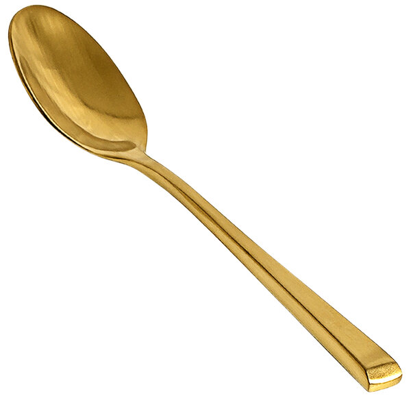 A Front of the House Parker stainless steel teaspoon with a matte brass finish.