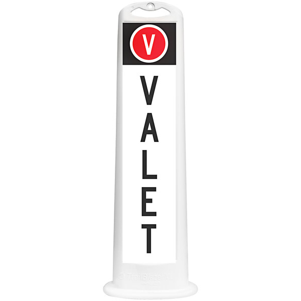 A white object with a red circle and white and black text that says "Valet" and "Vertical Valet Panel"