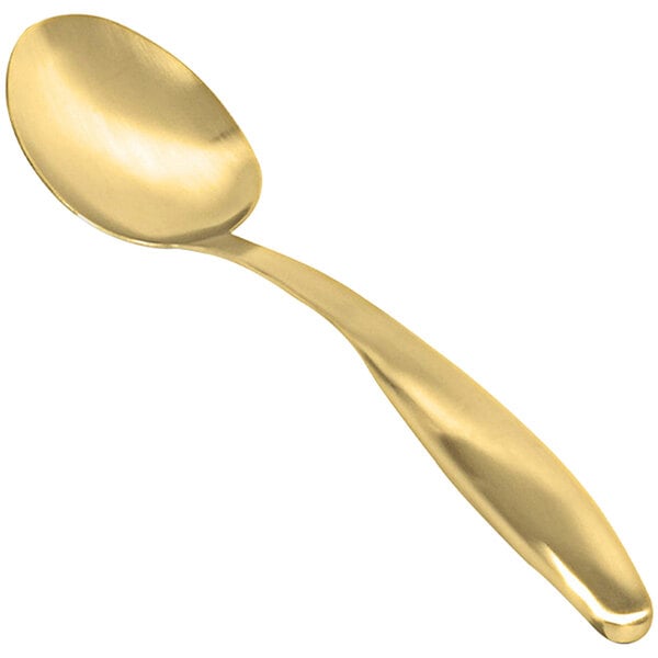 A Front of the House 18/10 stainless steel serving spoon with a matte brass finish.