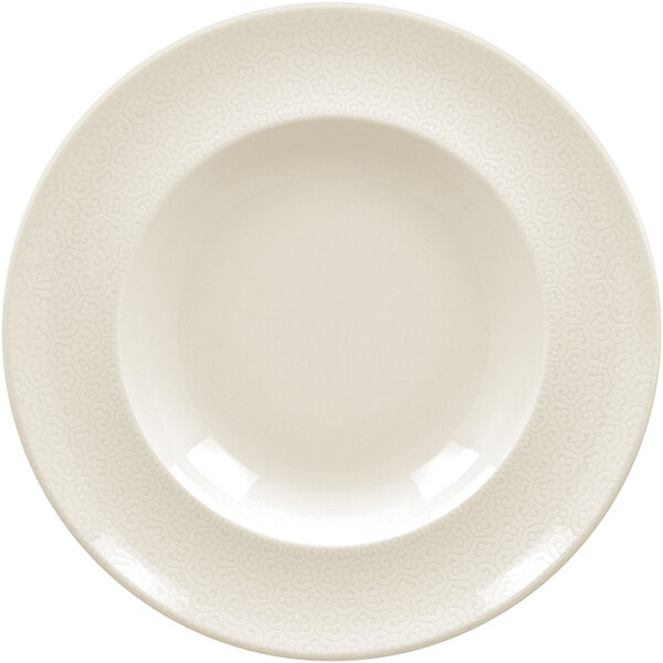 A white RAK Porcelain deep plate with an embossed pattern.