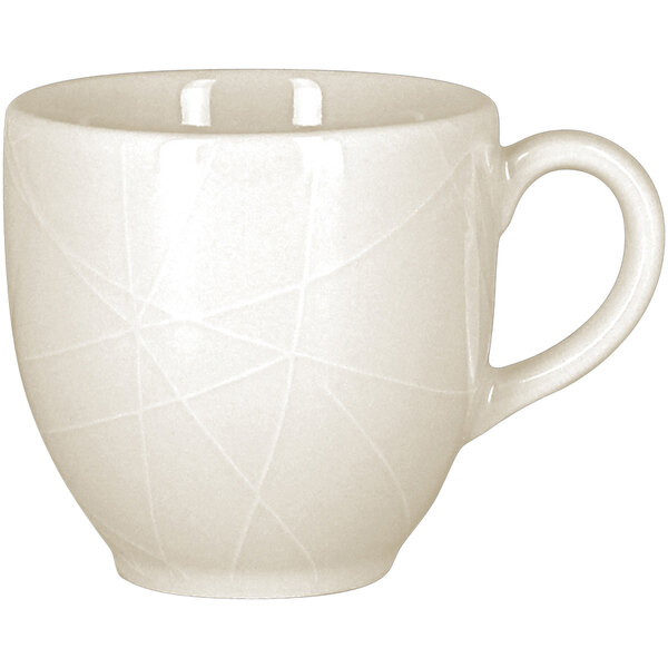 A RAK Porcelain ivory porcelain cup with a handle on a white background.