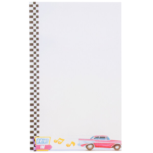 8 1/2" x 14" Menu Paper with red car and checkered border.