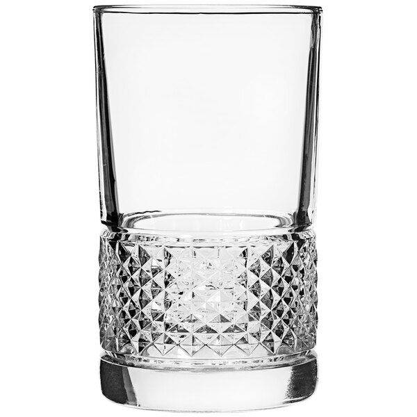 An Anchor Hocking Alistair beverage glass with a diamond pattern.