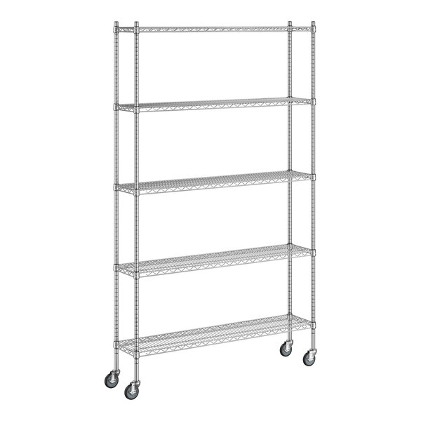 A Regency chrome wire shelving starter kit with wheels.