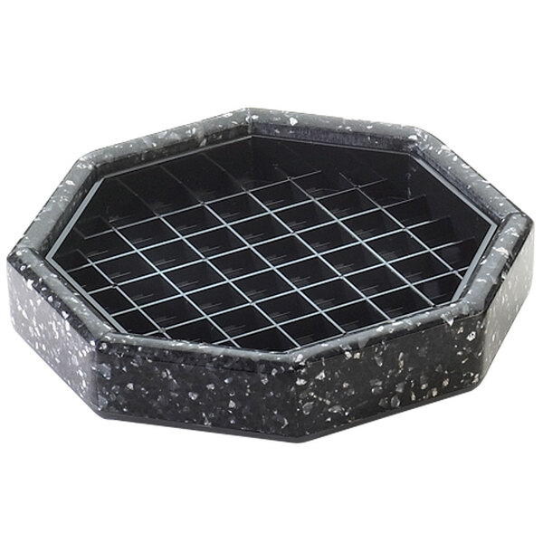 A black hexagon shaped Cal-Mil ice drip tray with a grid.