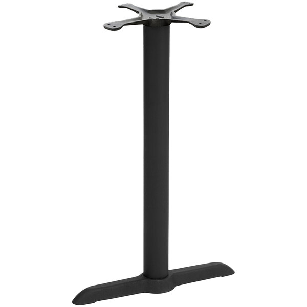 A black metal American Tables & Seating bar height table base kit with a metal stand and 3" column.