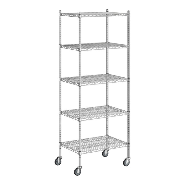 A white wireframe of a Regency chrome shelving unit with four shelves.