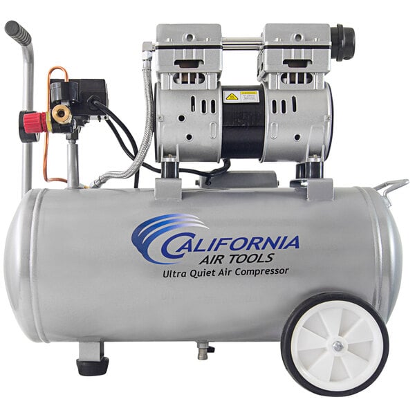 A grey California Air Tools air compressor with wheels.