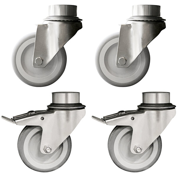 A set of four stainless steel Arcobaleno caster wheels.