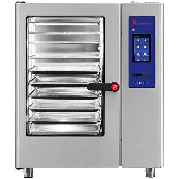 An Eloma industrial electric combi oven with a blue control panel.