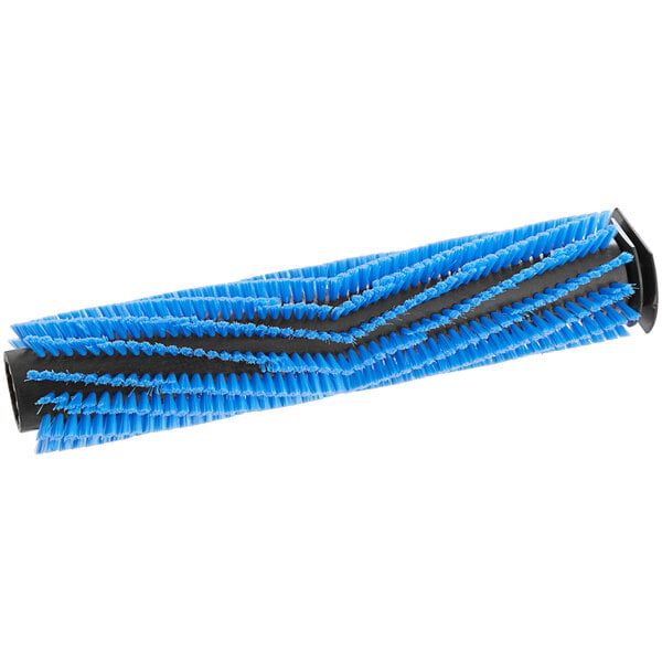 A blue and black cylindrical brush with black bristles.