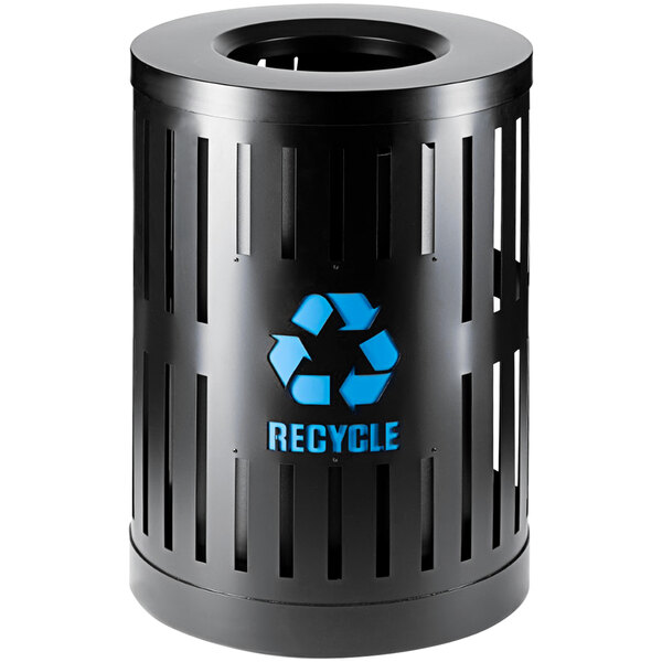 A black Commercial Zone Parkview recycling bin with a blue recycling symbol.