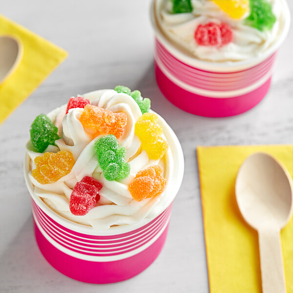 A cup of ice cream topped with Kervan Sour Gummy Bears.