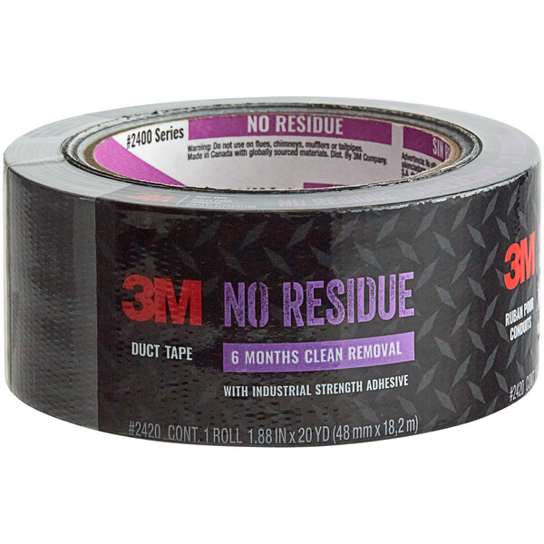 A roll of 3M No Residue Duct Tape with purple text on the label.