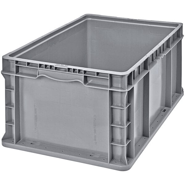 A Quantum grey plastic straight wall container with built-in handles.