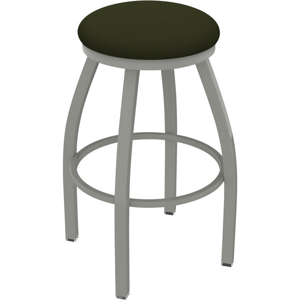 A Holland Bar Stool Misha Swivel Bar Stool with a Canter Pine seat and an anodized nickel frame.